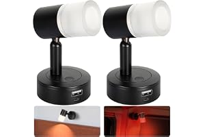acegoo 12V Läslampa Husbil Dimmbar 3200K/Rött nattljus Inbyggd USB-A 18W och USB-C 20W-laddare, LED-vägglampa för husvagn, bå