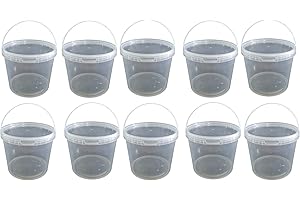 ‎SIL2018 10 x 10 Liter Eimer mit Deckel transparent, stapelbarerer Milch-/Vorratseimer, Honigeimer Kunststoffeimer mit Lebensmittelfreigabe, Lebensmittelechte Behälter, Leereimer für Mehl, Wassereimer 10 Stück