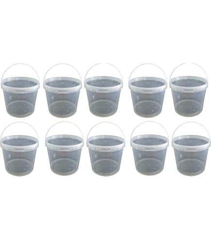 Secchio di plastica da 10 litri transparente con coperchio rotondo transparente, manico in plastica | imballaggi di altissima qualità
