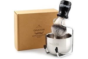 Anbbas Synthetic Badger Shaving Brush,3in1 Kit with Stainless Steel Shaving Stand and Bowl for Men Wet Close Shave