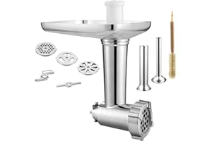Gdrtwwh Fleischwolf-Aufsatz Passend für Kenwood Chef(KVC, KVL, KCC) und kMix Küchenmaschinen(KMX),mit 2 Wurstfüllrohren und 4 Stück Mahltellern