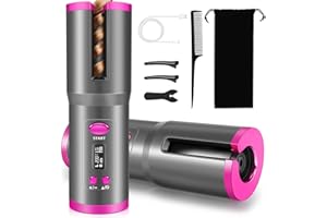 LANBOO Hair Curler, Cordless Hair Curlers for Long Hair, Wireless Automatic Curling Iron Restriction with Built-in 5000mAh Rechargeable Battery, Portable, for Home Travel etc (Grey)