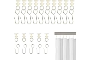 Sheryl&Rain 40 Stück Gardinenhaken Gleiter mit 40 Stück Vorhang Haken für Schienen, Gardinenröllchen für Schienen, Vorhanghaken für alle Standardschienen, Fenstervorhang & Duschvorhang Schienen