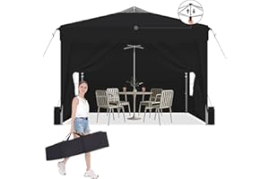 DADAWAY Pop up Gazebo with sides 3m x 3m, Water and UV Resistant Party Camping Heavy Duty Gazebo Marquee with Carry Bag - Black