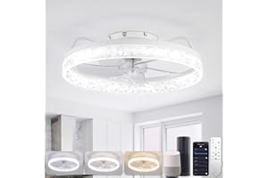 YUNLONG Smart WiFi Lampara Ventilador Techo, Compatible con Alexa, Google, Mando a distancia, Smart Life, Ventilador de Techo con Luz Moderno, Regulable, Reversible 5 Aspas, Blanco