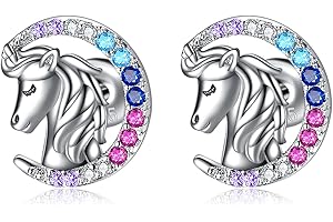 YFN Mädchen Ohrstecker Sterling Silber Pferd/Einhorn/Katze Mond Ohrringe Geschenke für Frauen Mädchen