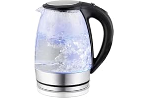 Bollitore Elettrico Senza Fili da 2.0L - 2000W di Potenza per Bollitura Rapida, MOKEKA Vetro Borosilicato con LED Blu, Base Girevole a 360°, Spegnimento Automatico, Senza BPA, Ideale per Tè e Caffè