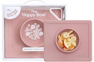 ezpz Happy Bowl (Blush) - 100% Silicone Suction Bowl with Built-in Placemat for Toddlers + Preschoolers – Dishwasher Safe