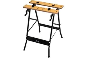 DURHAND Établi pliant établi de serrage avec 4 serre-joints table de travail chevalet de sciage, charge 100 kg, structure en acier, plan de travail pour chantier atelier garage, 62,5x60,5x78,5cm, noir