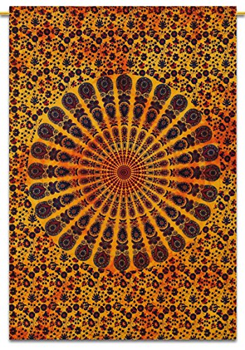 Mandala Baumwolle Indian Wandbehang Tapisserie Poster Größe Gelb Dekor Boho Wurf 42"x 30" Zoll