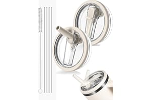 Linkgood 2 Stück für Stanley Cup Deckel Auslaufsicher - mit 2 Stück Trinkhalmen,1 Stück Strohhalm Bürste - Kompatibel Mit Stanley Quencher H2.0 40oz Cup - Perfekt für Fitnessstudio,Schule,Haus(Beige)