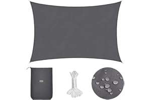 Sekey Sonnensegel Wasserdicht 2x4m Rechteckig PES Polyester, Sonnenschutz 95% UV Schutz Windschutz Reißfest Wetterfest, für Balkon Garten, mit Ösen und Befestigungsseile, Anthrazit