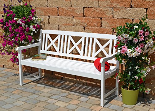 Weiße Gartenbank mit einer roten Auflage Dreisitzer 158 x 61 x 89 cm - 2