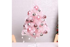 ‎SUREH SUREH Künstlicher Mini-Weihnachtsbaum, 60 cm, Rosa, mit Glitzerkugeln, Rosa, Lametta-Baum, Weihnachtsbaum, Zuhause, Hochzeitsdekoration