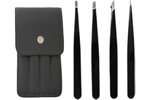 Divono 4 Pièces Pince à Épiler, Pince à Épiler de Précision, Idéal pour L'épilation du Visage, Gince a Epiler Professionnelle Sourcils pour Sourcils, Cils, Poils Incarnés, Poils de Barbe(Noir)