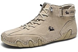 Hbaydor Hommes Femmes Chaussures Hautes en Daim Faites À La Main, Italien Cuir Velcro Casual Baskets Dérapantes Respirantes Respirantes Confortables High Chukka Bottes,Beige,45