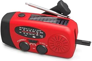 GENÉRICO Radio Solar de Emergencia, Radios con Manivela Dinamo, Am/FM/NOAA, Cargador de Móvil 2000mAh, 3 Modos de Carga, Radio Portátil Supervivencia, Alarma SOS, Rojo
