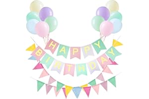 IGONE Happy Birthday Banner & Birthday Bunting,26 ft Nylon Pennant Banners with 12 Macaron Latex Balloons Perfect for Birthday Party Home Festival Decoration