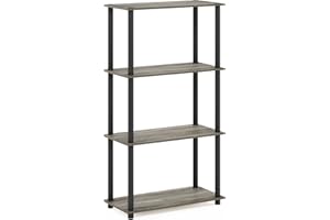 Furinno Turn-N-Tube 4-Tier Multipurpose Shelf Display Rack with Round Tubes, French Oak/Black