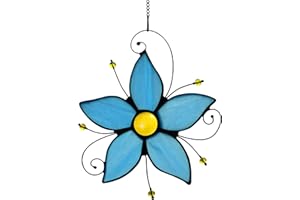 HAOSUM Stained Glass Window Hanging Flower Ornaments,Forget Me Not Blue Flower Suncatcher for Window, Home Decor of Living Room, Gift for Women Valentine's Day & Birthday & Christmas.