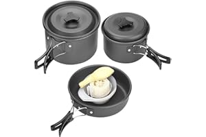 VOBOR Camping Cookware,Non Stick Folding Pot Pan,Outdoor Camping Picnic Barbecue Cooking Pot Set Cookware for 2-3 People Outdoor Camping