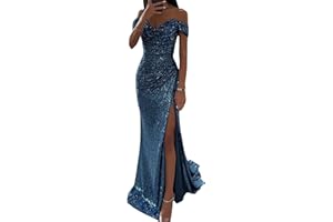 tinbarry Abito da Sera con Paillettes Abito da Donna Lungo Elegante con Glitter Abito Maxi con Scollo a V Abito da Festa Aderente con Spacco Abito da Cocktail Abito a Tubino