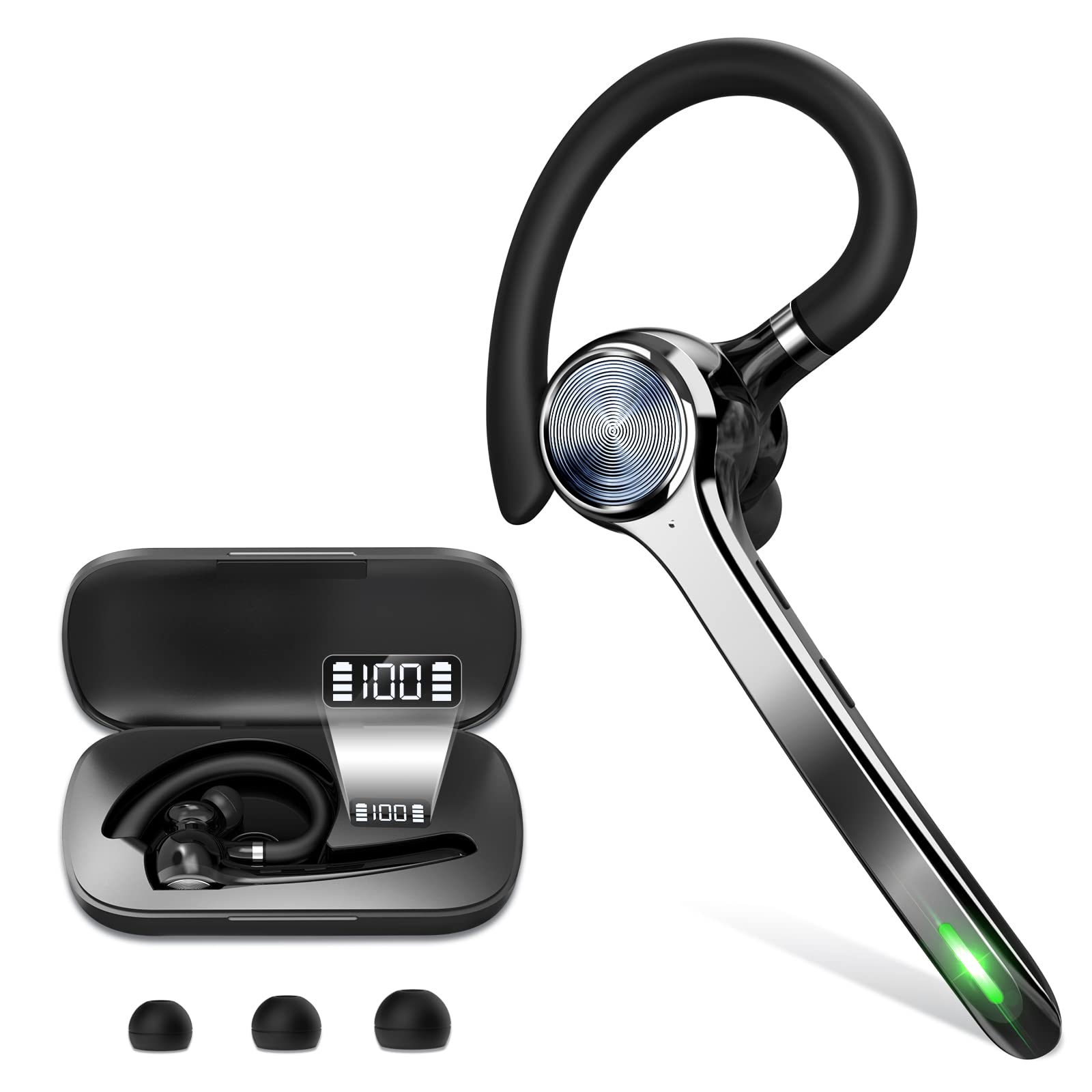 HEIBAS Bluetooth Headset, Wireless Bluetooth Earpiece with 500mAh Charging Case 72 Hours Talking Time Built-in Microphone for