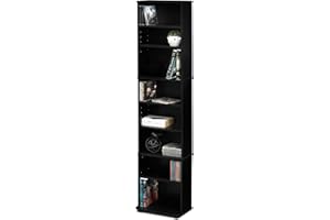 Furinno JAYA DVD Shelf, 8-Tier Tall Narrow CD Rack, Media Shelf with Adjustable Shelves, DVD Storage Cabinets for CD Blueray Game Disc, Easy Assembly, for Living Room, Home Office, Espresso
