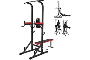 ISE Multiestación de musculación con Torre para levantamiento e inmersión en entrenamiento de fuerza + Banco de musculación plegable con 3 posiciones.Flexiones/dips/dominadas/press de banca