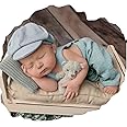 Ylsteed Newborn Boy Photoshoot Outfits 2Pcs Newborn Photography Outfits Girl Baby Photography Props Newborn Gentleman Suit Photography Outfits Boy Suspender Pants with Beret 0-3 months (Light Blue)