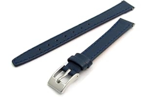 WatchWatchWatch Blue Smooth Stitched Ladies' Leather XL Watch Strap 8mm Silver Buckle C095