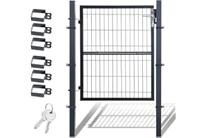 Daromigo Portail de jardin en métal - 120 x 100 cm - En acier galvanisé - Avec poignée, serrure et 3 clés - Porte de clôture robuste - Clôture de jardin - Anthracite
