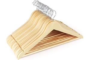 Homewit Kleiderbügel Holz 16 Stück Holzbügel Holzkleiderbügel Natur mit Rockkerben und Hosensteg, um 360° drehbarer Haken, rutschfest Holzkleiderbügel für Hemd Anzug, 44,5L X 23 B cm
