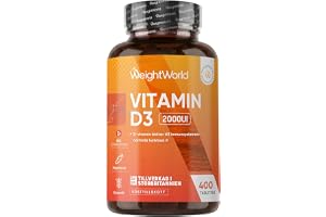 WeightWorld Vitamin D3 2000 IE – 400 tabletter – 1 tablett varannan dag | Vegetarisk – över 1 års förbrukning – glutenfri – Vitamin D bidrar till att bibehålla normal benstomme (EFSA)