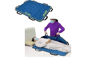 NEPPT Positioning Bed Pad Patient Transfer Sheet with Handles Draw Sheets Incontinence Stroke Bedridden Transfer Blanket Hospital Bed Pads for Lifting, Turning, Sitting Up, Washable 43" X 36" (Blue)