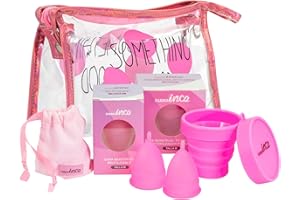 FARMA INCA Pack 2 Copa Menstrual Talla M con Esterilizador Plegable - Fabricada con Silicona de Uso Médico, Hipoalergénica, 100% Segura - Fácil Uso - Hasta 12 Horas de Protección - Incluye Neceser