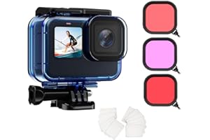 HONETEEK Custodia impermeabile per GoPro Hero13/12/11/10/9 Nero Impermeabile Action Camera con Filtro Immersione Subacquea GoPro 3 Pack Correzione del colore Filtro Obiettivo Kit di Accessori