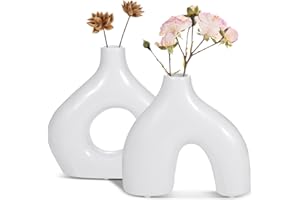 GUKJOB Vasen Deko-Set of 2 Keramik Vase Weiß,für pampasgras deko Wohnzimmer blumenvase, trockenblumen klein Porzellan vase,tischdeko für Home Decor Schlafzimmer deko modern,deko Flur Aesthetic Room Decor