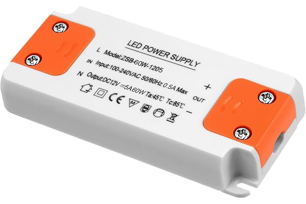 AXFEE Transformateur 240V 12V LED 60W, Ultra Mince Transformateur, transformateur LED entrée, Convertisseur Conducteur Alimentation de Tension Constante, pour Lampes led, Projecteurs Enfoncés