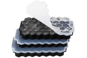 DOWOWDO Sechseckige Eiswürfelform Silikon, 3er Pack 37Fach Eiswürfelbehälter mit Deckel，Ice Cube Tray BPA-Freie für Getränke/Bier/Babynahrung/Fruchteiswürfel