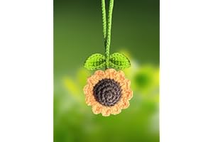 KIAYOO Ciondolo per Specchietto Retrovisore Auto Girasole Lavorato a Maglia, Decorazione Auto Carina, Accessorio Interno Regalo di Compleanno Natale Capodanno per Ragazze Donne Amiche