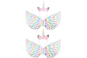 SHENGOU Kinderflügel Fee,Einhorn Stirnband,4 PCS Prinzessin Flügel,Engelsflügel Für Kinder Federn,Engel Kostüm Set,Engel Kostüm Kinder Flügel,Mädchen Engelsflügel,Kinderflügel Engel