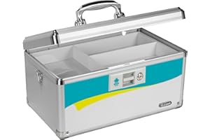 Glosen Boîte pharmacie avec clé, Boîte de Rangement Médicale, Boite Medicaments à clé Armoire de Premiers Secours, Coffre de Rangement Medicament à clé Verrouillable (14 x 8,46 x 7,48 Pouces)