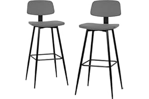 joolihome living Bar Stools Set of 2, Kitchen Bar Stools with Backrest and Footrest, Upholstered Tall Bar Chairs for Breakfast Bar, Counter, Kitchen and Home Barstools (grey)