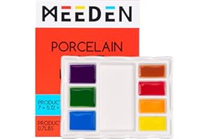 MEEDEN Paleta de pintura de cerámica rectangular de 8 pozos, paleta de pintura de acuarela de porcelana de artista, acrílico y pintura al óleo, 7.2x6.5x1 pulgada
