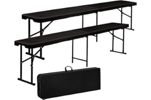 Amanka 2 x Banco de Cerveza Impermeable Plegable 183 x 30 x 43 Rattan Look Plástico Banco de jardín