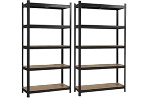 OfficeMarshal Lot de 2 étagères pour charges lourdes noires, 150 x 75 x 30 cm | Étagère de rangement, étagère sur pied, système d'emboîtement montable sans outils (Lakota)