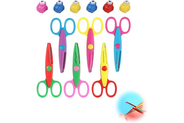Lot de 6 Ciseaux de Bricolage pour Enfants avec 6 Perforatrices à Papier, Différentes Formes de Coupe, Ciseaux sans Danger pour Enfants,pour Crèche, Débutants et Projets DIY