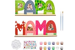 LumenTY Mama Papa Gift Grandson Gifts for Dad Mum Dad Picture Frame for Painting Wooden Letters Craft Set Wood with Stand Aid Small Gifts with Colours Brush Sticker Gift Ideas
