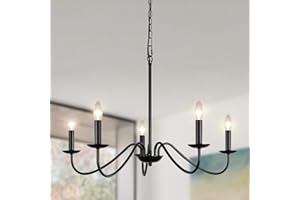 ASHUAQI Chandeliers Ceiling Lights Living Room, 5 Lights E14 Base Candle Pendant Light Fitting Adjustable Height, Industrial Black Ceiling Light for Kitchen, Bedroom, Hallway, Dining Room